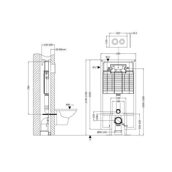 Hudson Reed Round Chrome Wall Hung Concealed Cistern