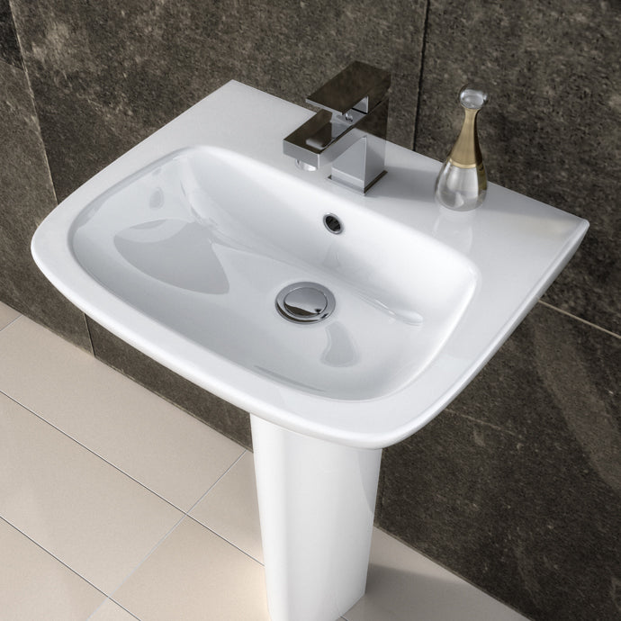 Nuie - Barmby Single Ended Bath, Ambrose 450mm Basin & Pedestal & Ava Wall Hung Pan Package