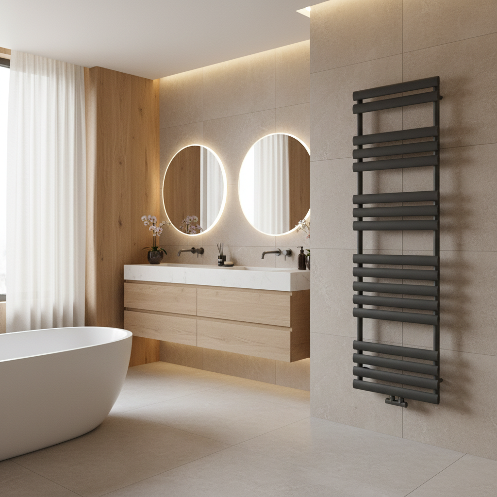 Anthracite designer radiator in bathroom setting