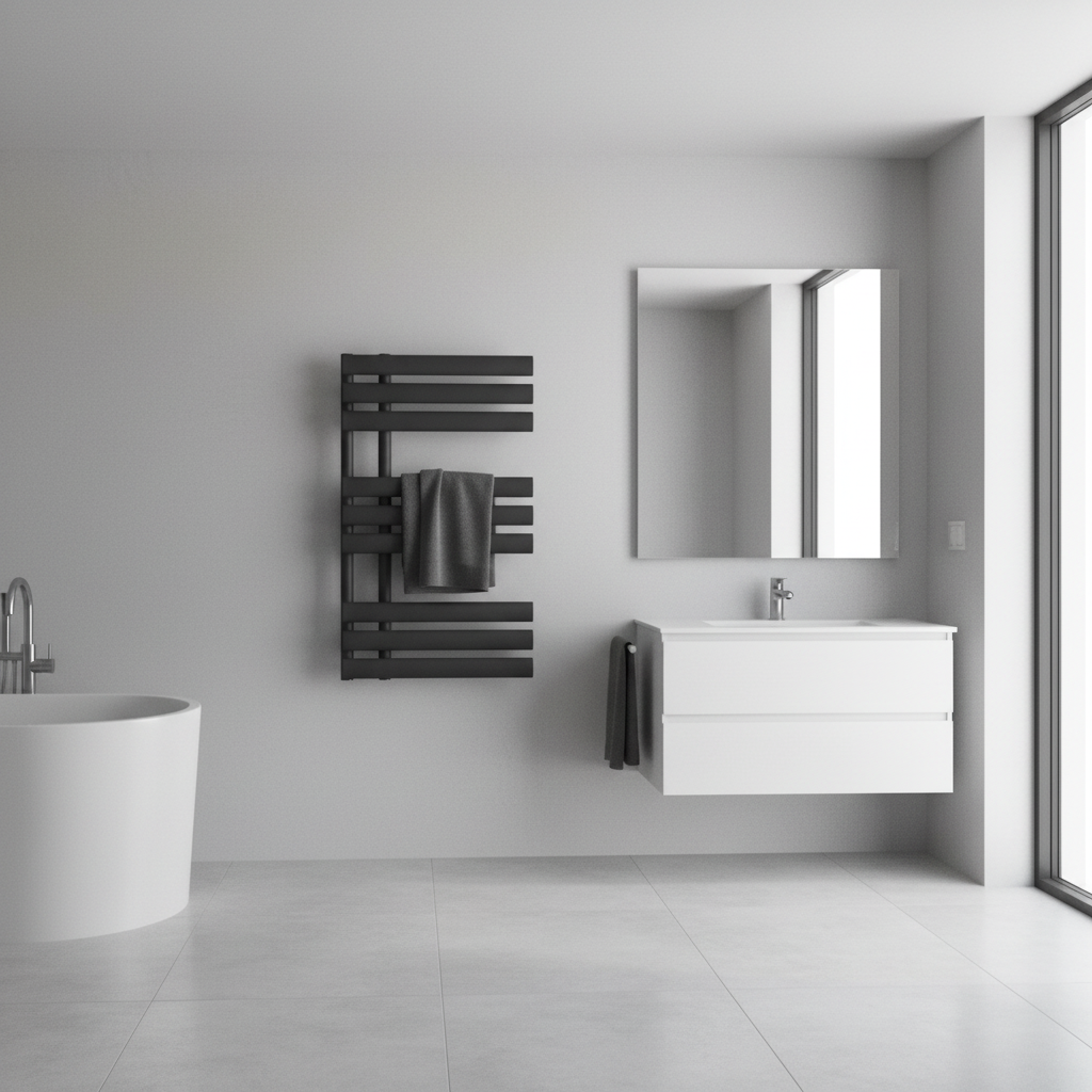 Anthracite designer towel rail in bathroom setting
