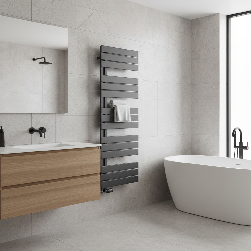 Anthracite designer towel rail in stylish bathroom