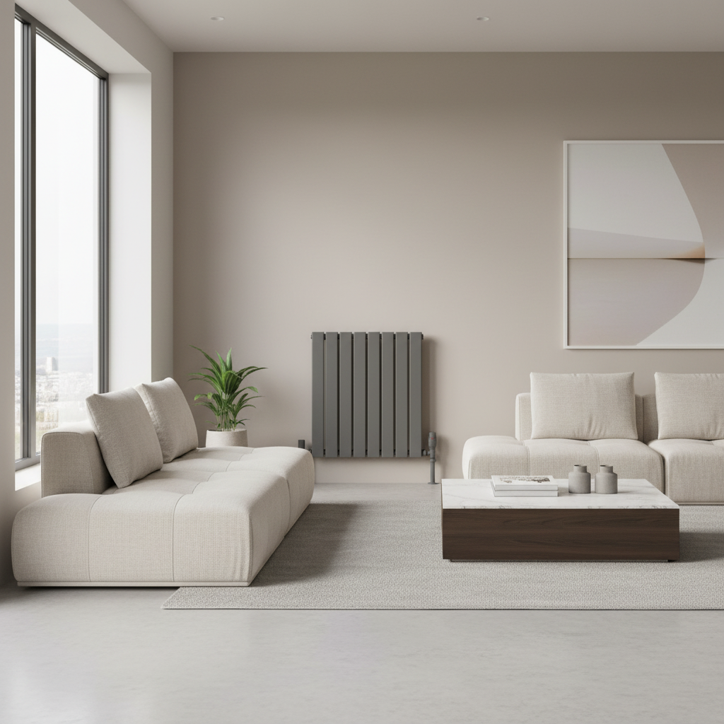 Anthracite horizontal radiator in room setting