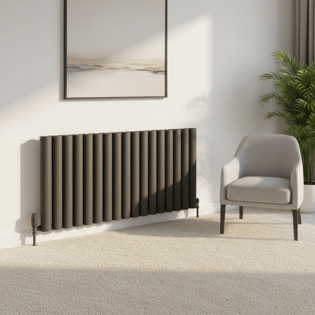 Anthracite radiator in carpeted room