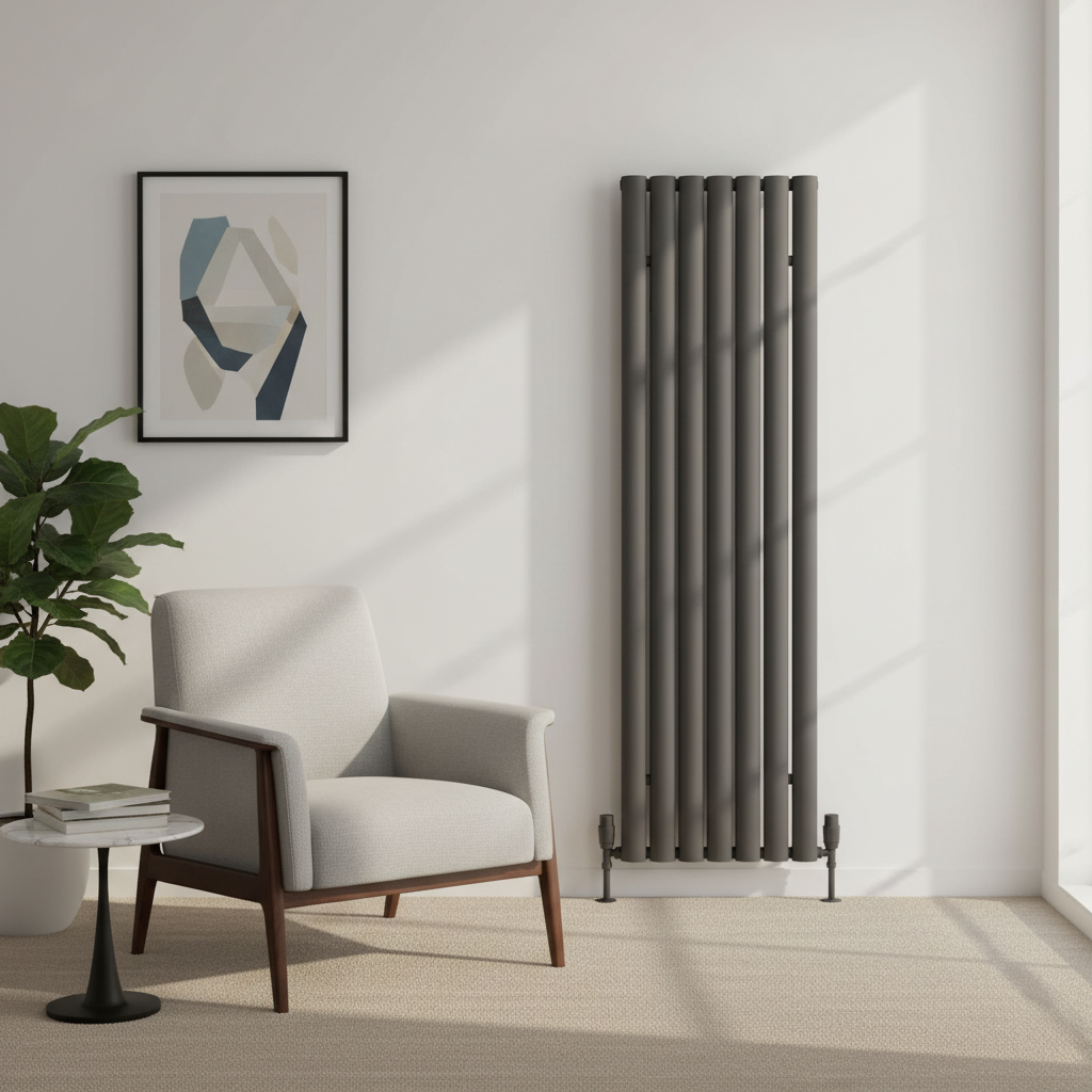 Anthracite radiator with carpet flooring