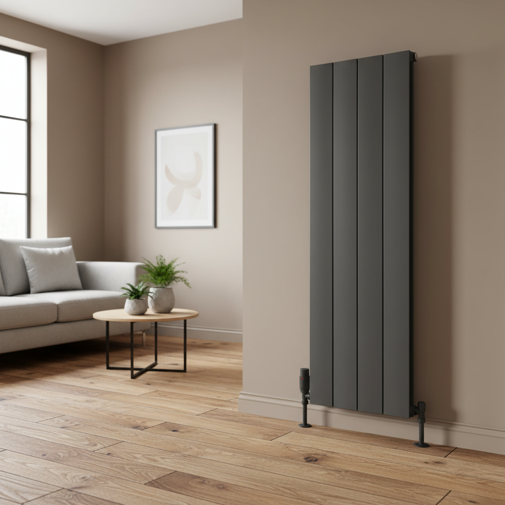 Anthracite radiator with correct valves