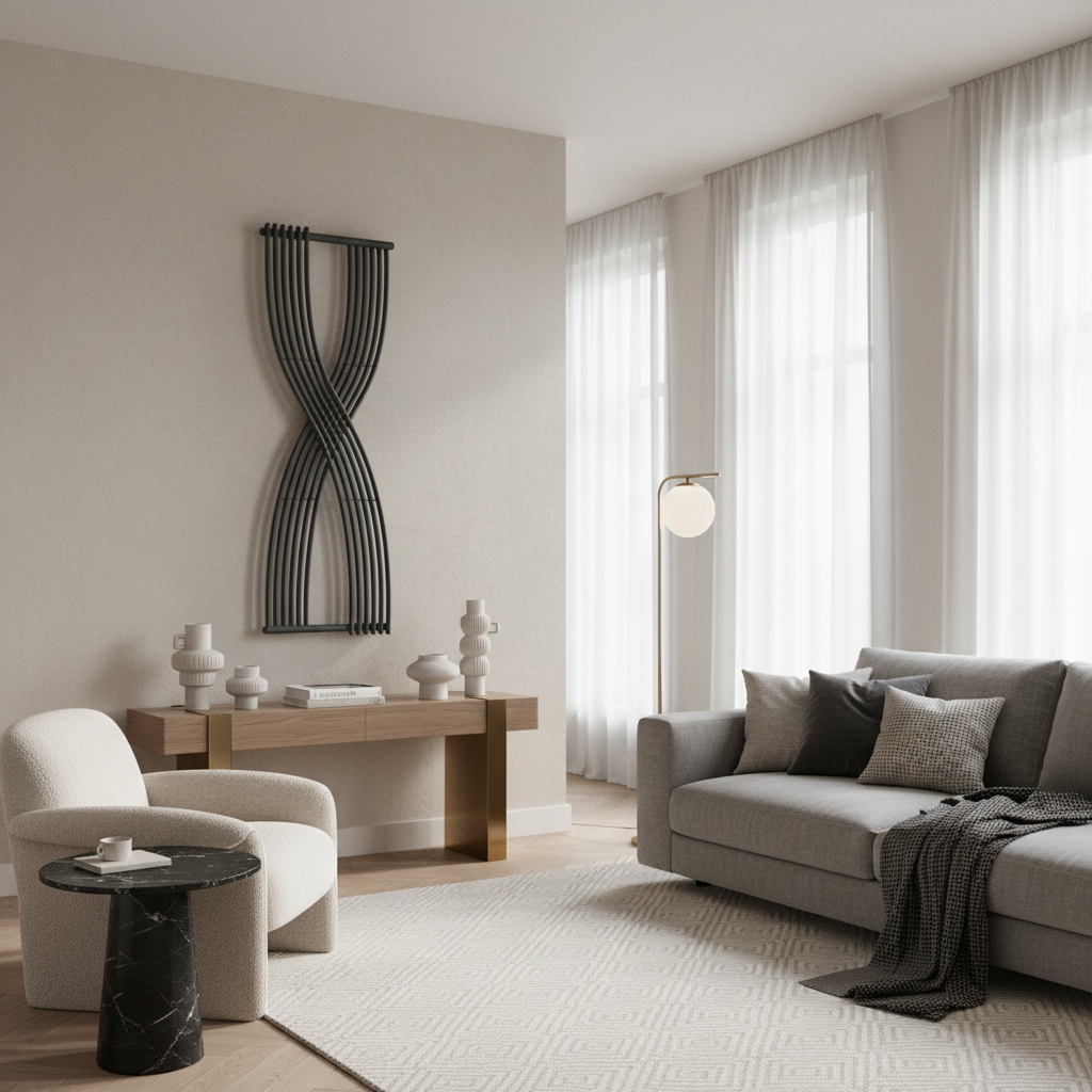 Anthracite X-shaped designer radiator in stylish room