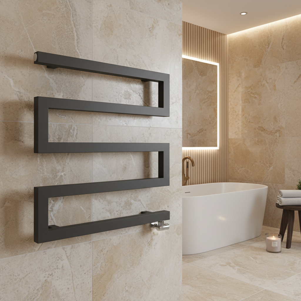 Anthracite zigzag designer radiator in bathroom setting