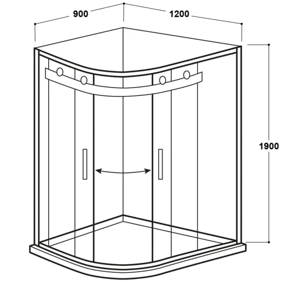 Aquadart Venturi 8+ Frameless 900 x 1200mm Offset Quad Enclosure