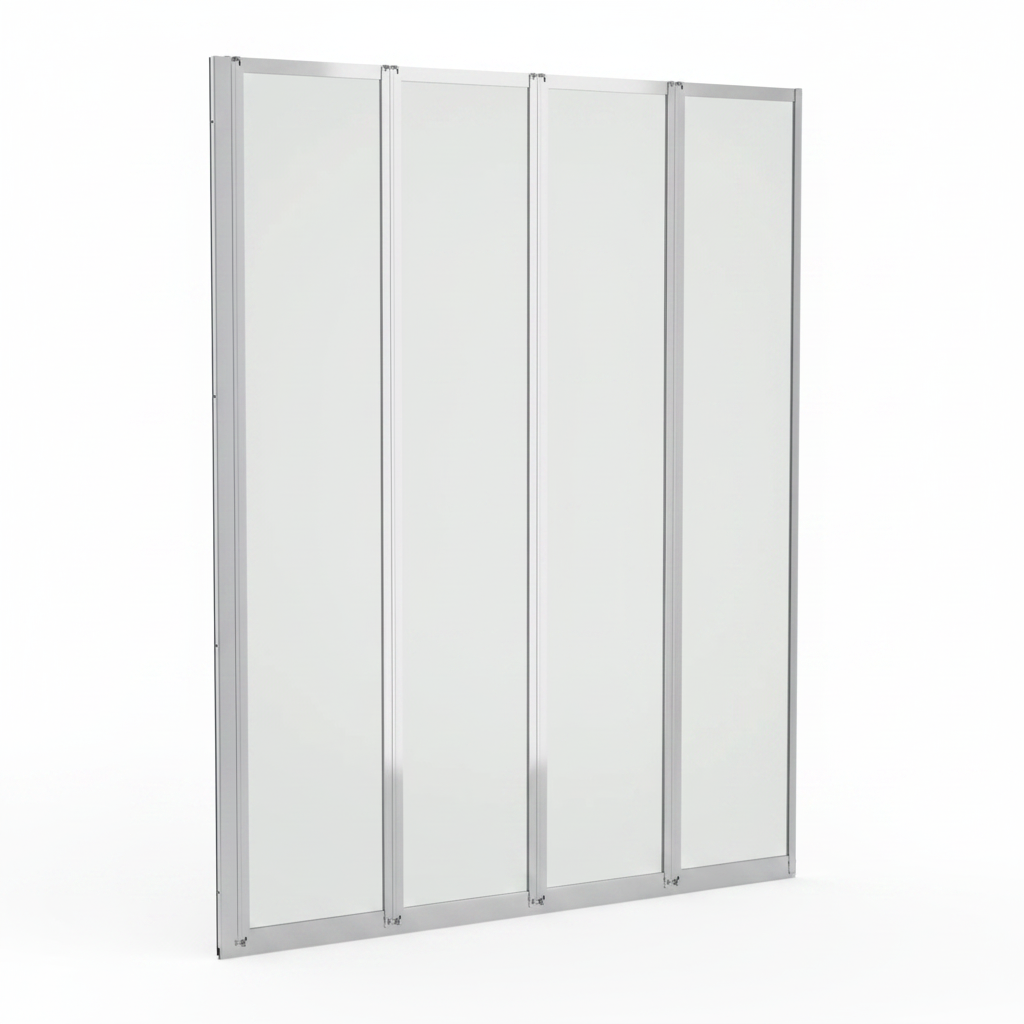 Aqualux -  4 Fold Bath Screen - Polished Silver