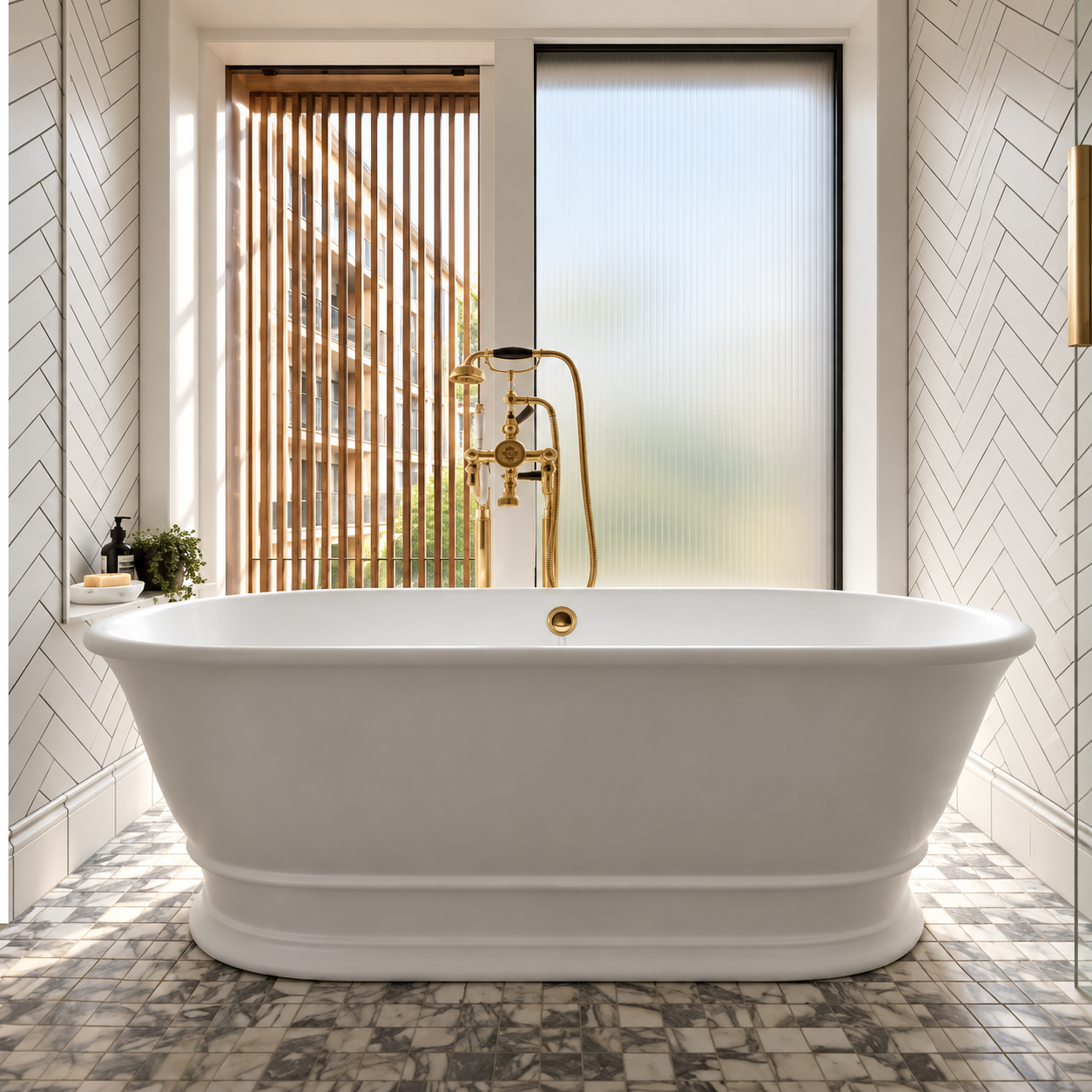 BC Designs Bampton Cian Solid Surface Freestanding Bath, 1555mm L x 740mm W