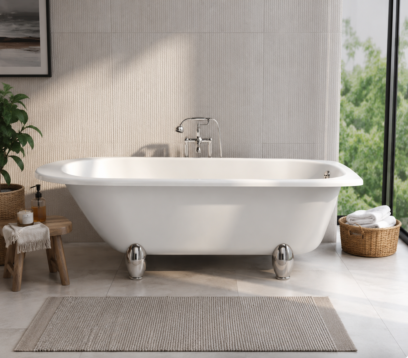Hudson Reed Winterburn Traditional 1500mm x 750mm Roll Top Freestanding Shower Bath With Leg Set