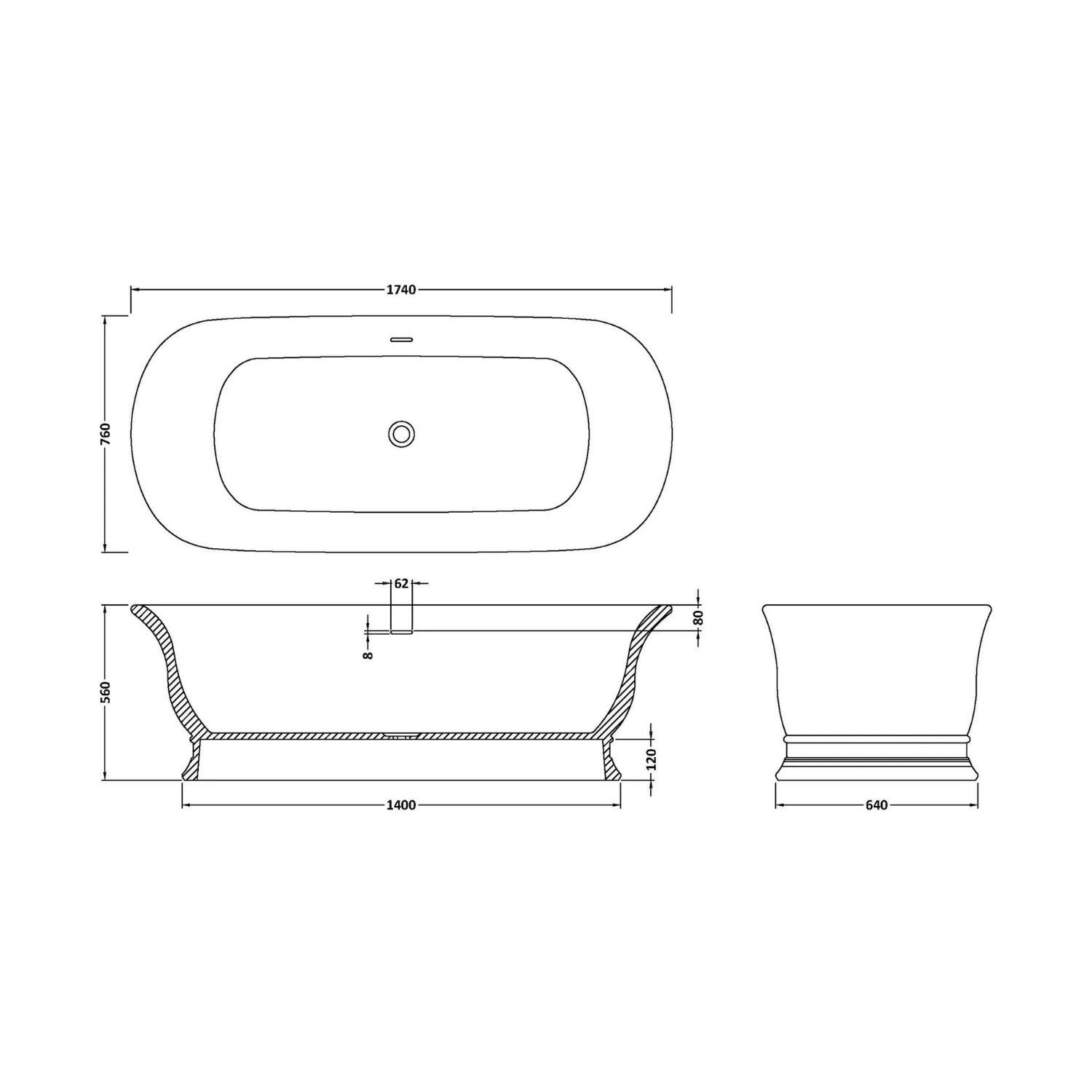 BC Designs Aurelius Cian Solid Surface Freestanding Bath - 1740mm L x 760mm W
