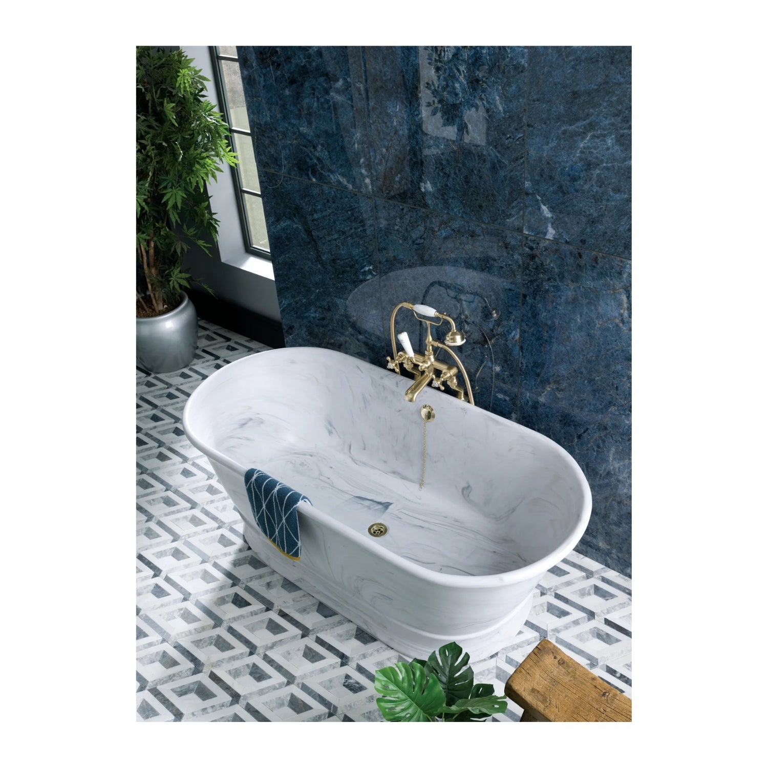 BC Designs Bampton Cian Solid Surface Freestanding Bath - 1555mm L x 740mm W