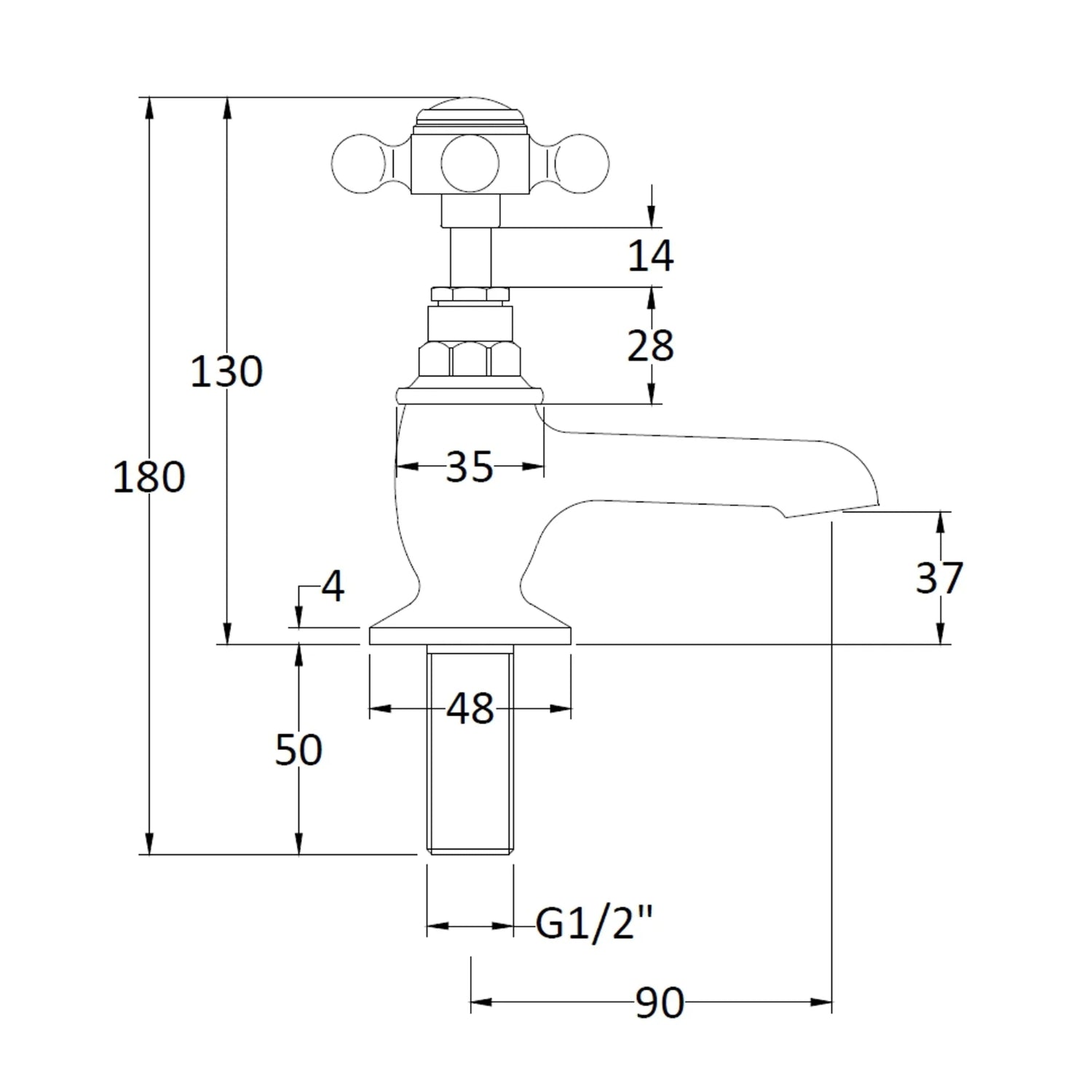 BC Designs Brass Victrion Crosshead Deck Mounted Basin Filler Tap, Brushed Chrome