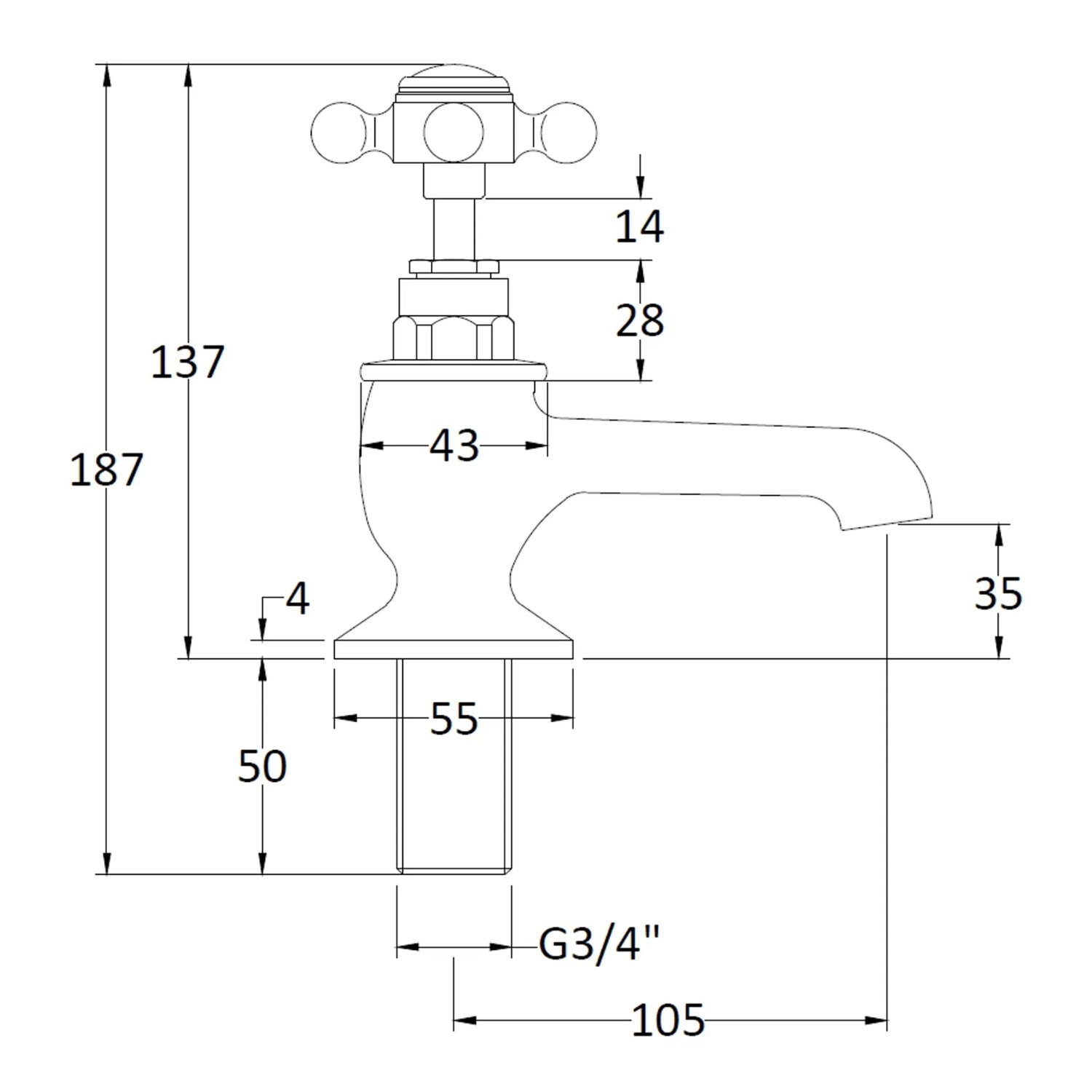BC Designs Brass Victrion Crosshead Deck Mounted Bath Filler Taps, Brushed Chrome