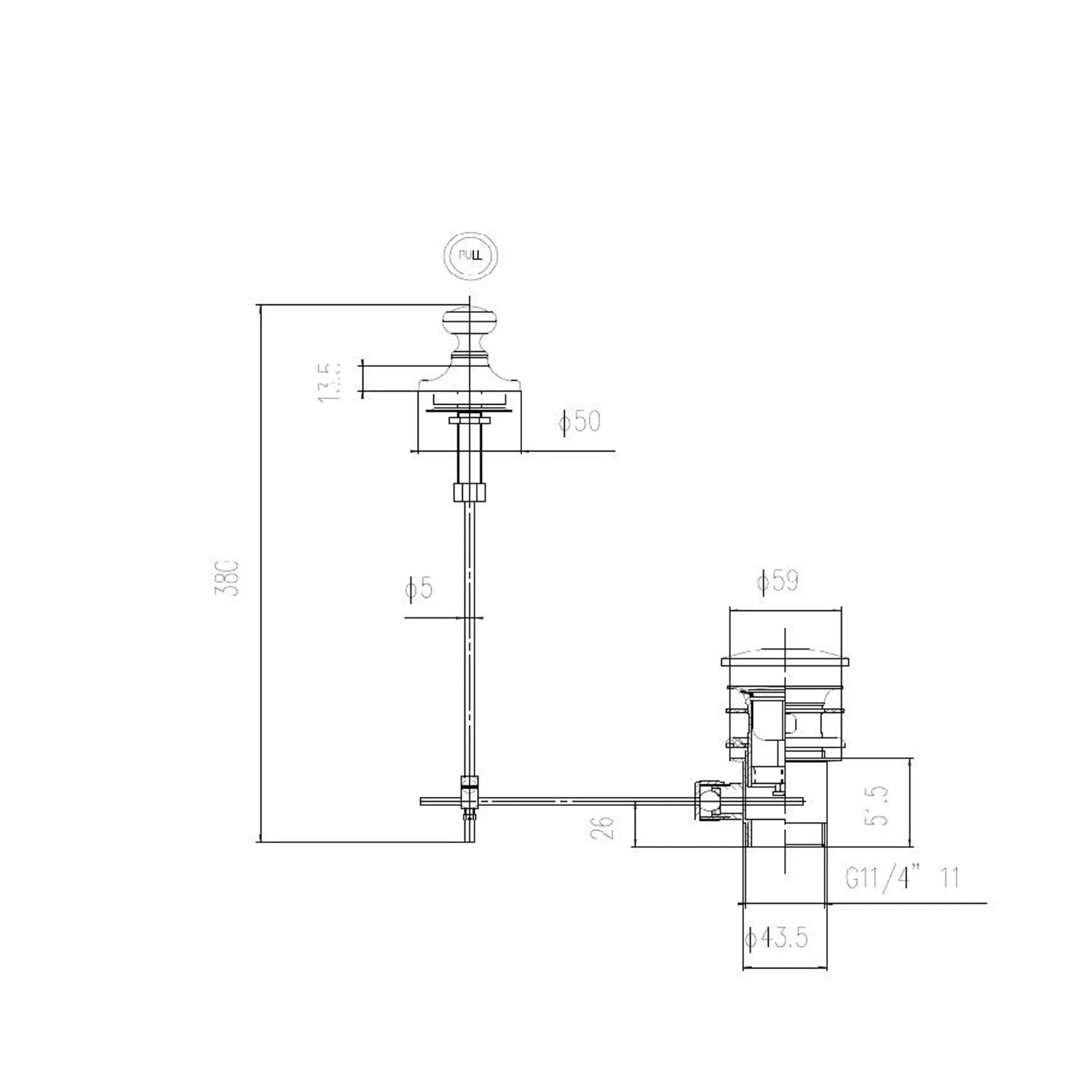 BC Designs Deck Mounted Traditional Pull Up Basin Waste