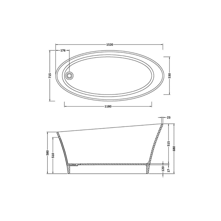 BC Designs Delicata Cian Solid Surface Freestanding Bath - 1520mm L x 715mm W