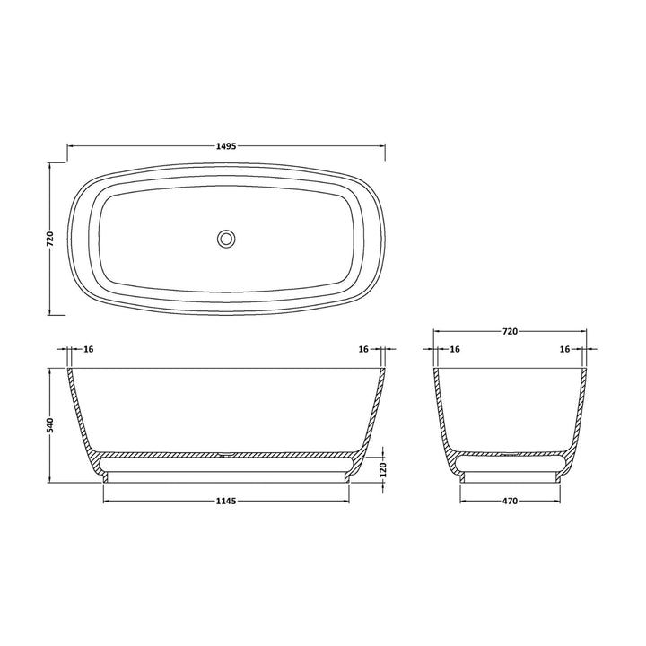BC Designs Divita Cian Solid Surface Freestanding Bath - 1495mm L x 720mm W