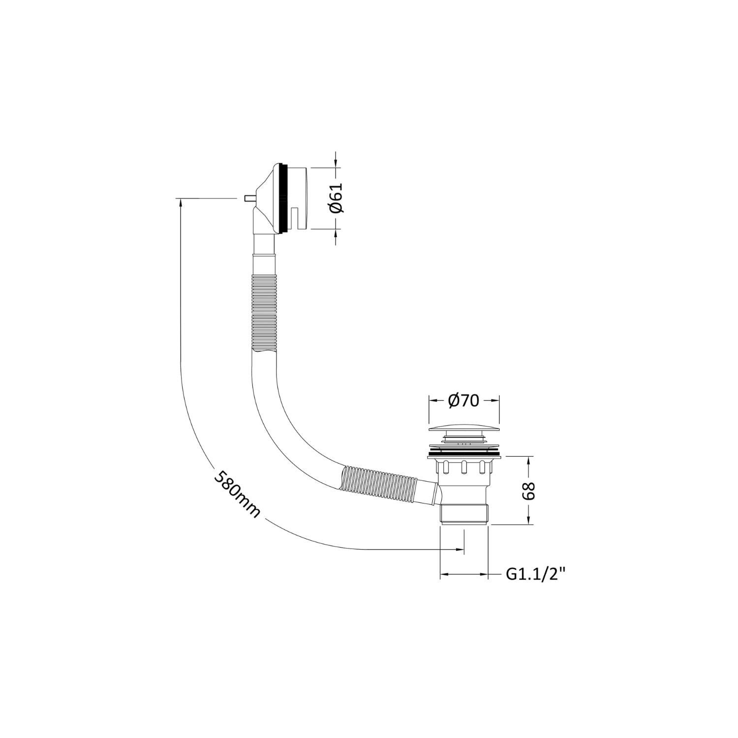 BC Designs Durable Brass Push Down Concealed Bath Waste and Overflow