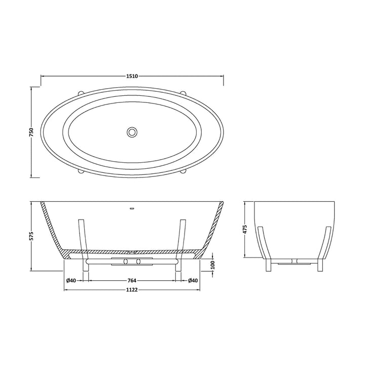 BC Designs Essex Cian Solid Surface Freestanding Bath - 1510mm L x 760mm W