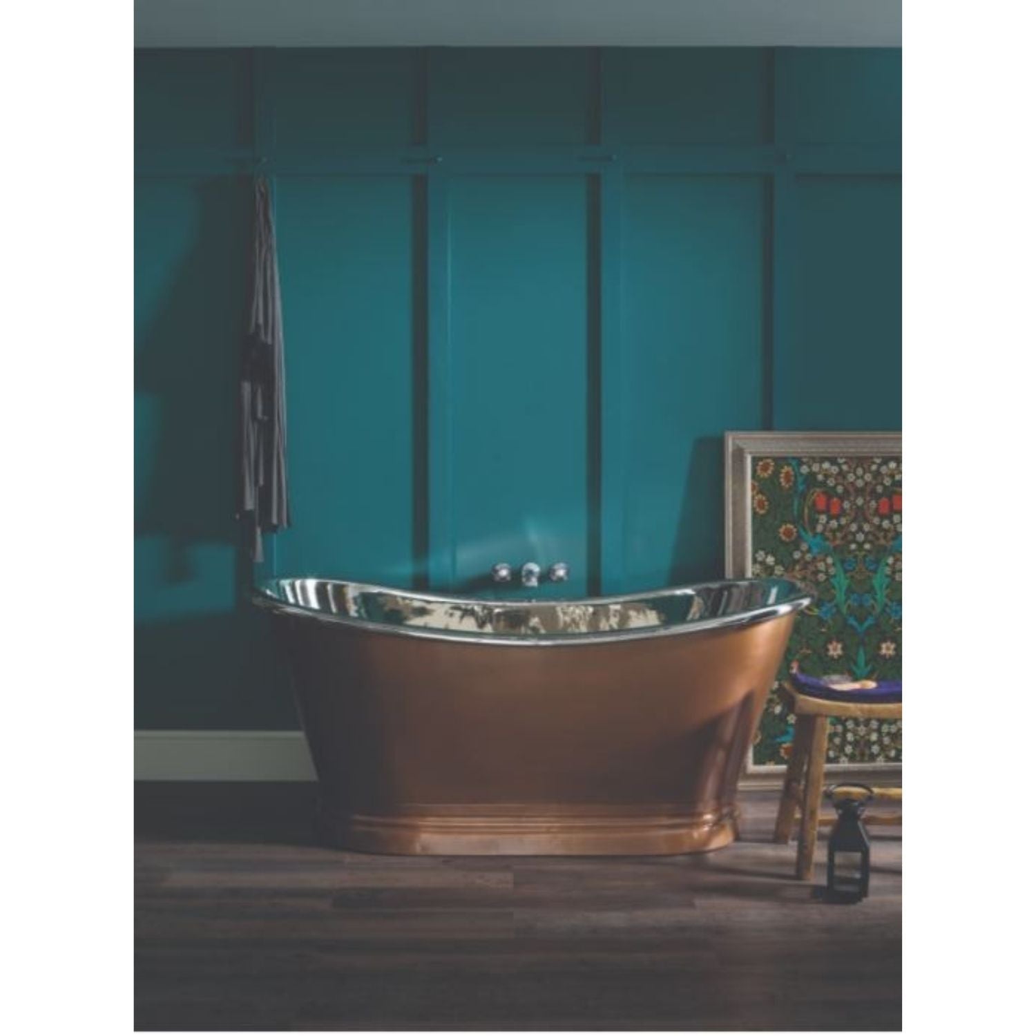 BC Designs Freestanding Traditional Boat Bath and Nickel Inner 1700mm, Antique Copper/Nickel