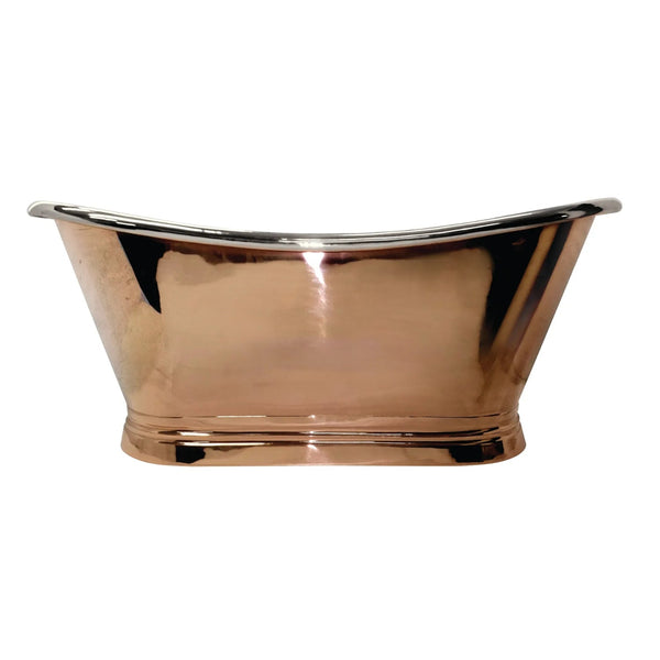 BC Designs Freestanding Traditional Boat Bath with Nickel Inner - 1500mm L x 725mm W, Copper/Nickel