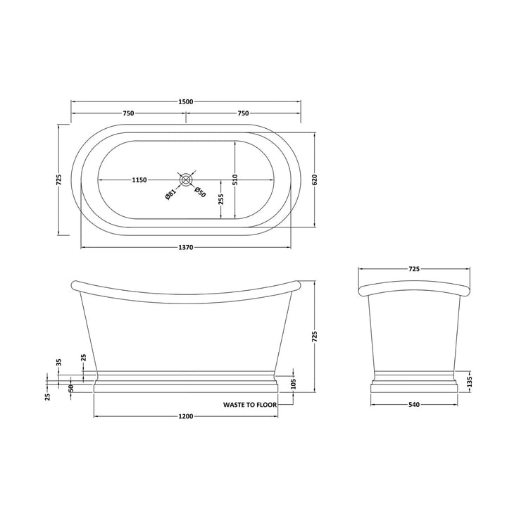 BC Designs Freestanding Traditional Copper Bath 1500mm, Copper Patinata Blue