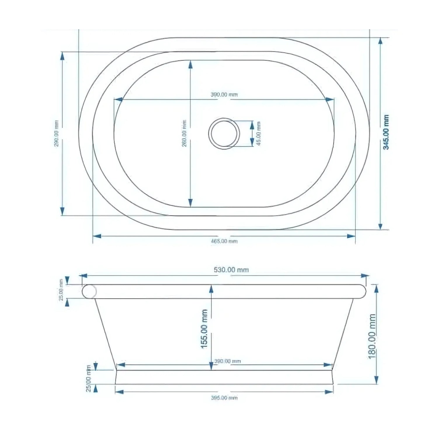BC Designs Freestanding Traditional Countertop Basin with Enamel Inner - 180mm L x 530mm W, Copper/Enamel