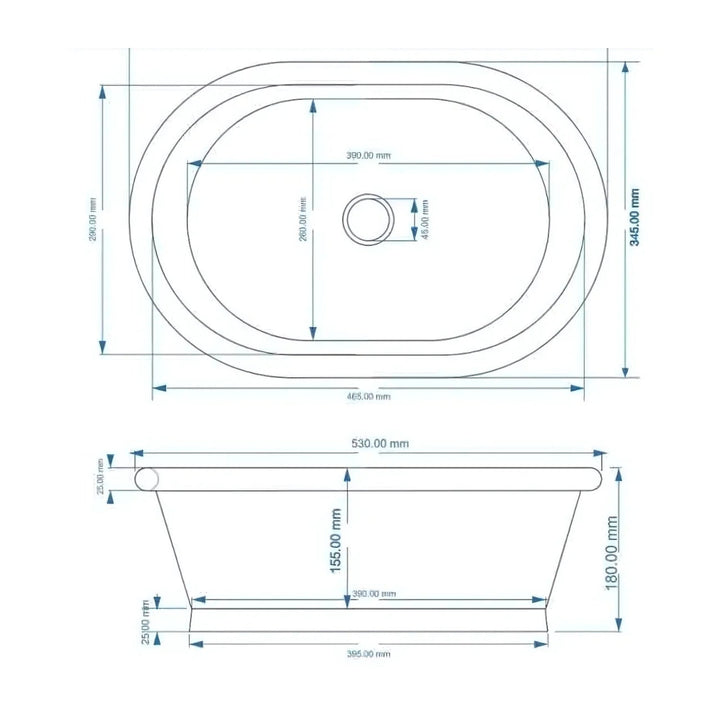 BC Designs Freestanding Traditional Countertop Basin with Enamel Inner - 180mm L x 530mm W, Copper/Enamel