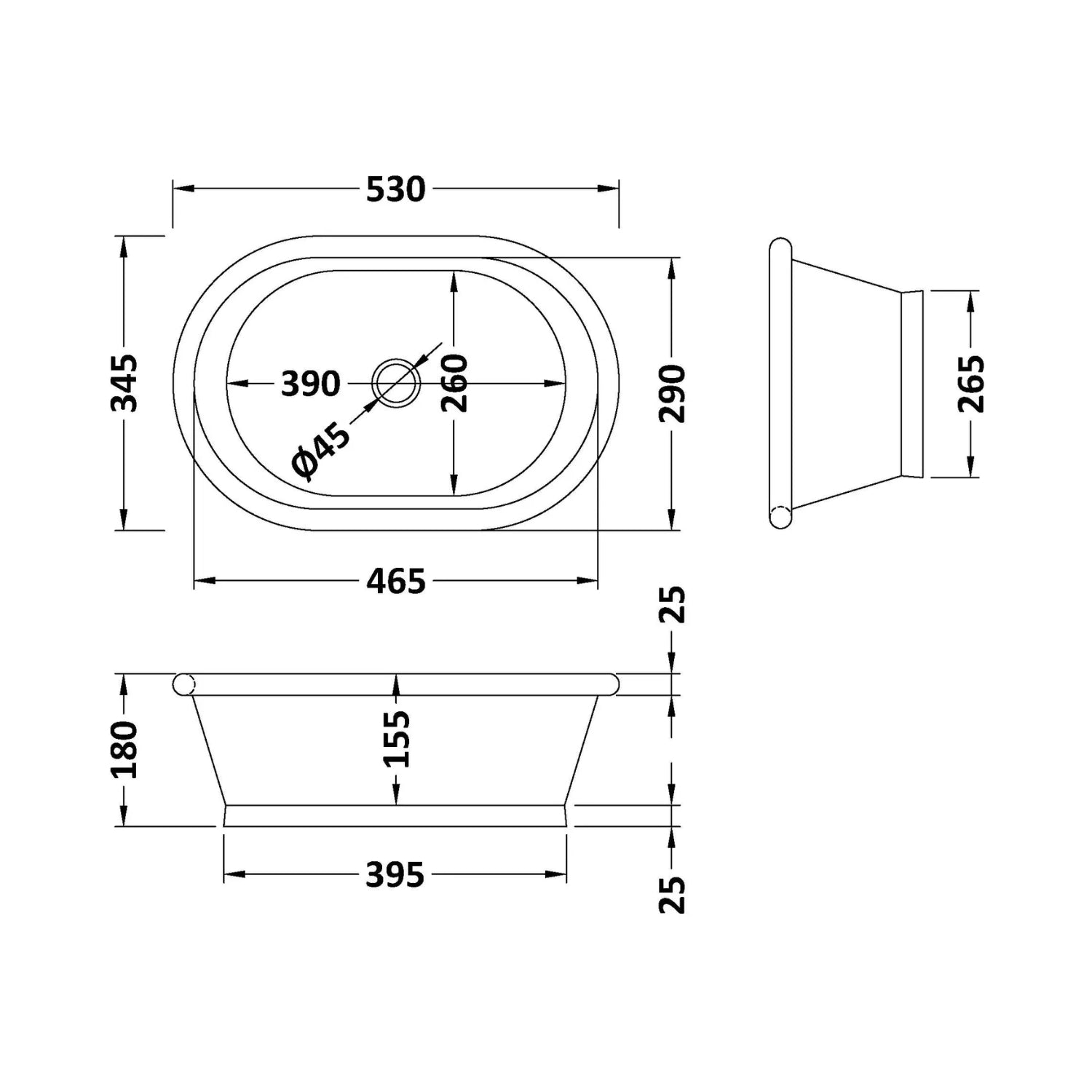 BC Designs Freestanding Traditional Countertop Basin with Verdigris Inner - 180mm L x 530mm W, Copper/Verdigris