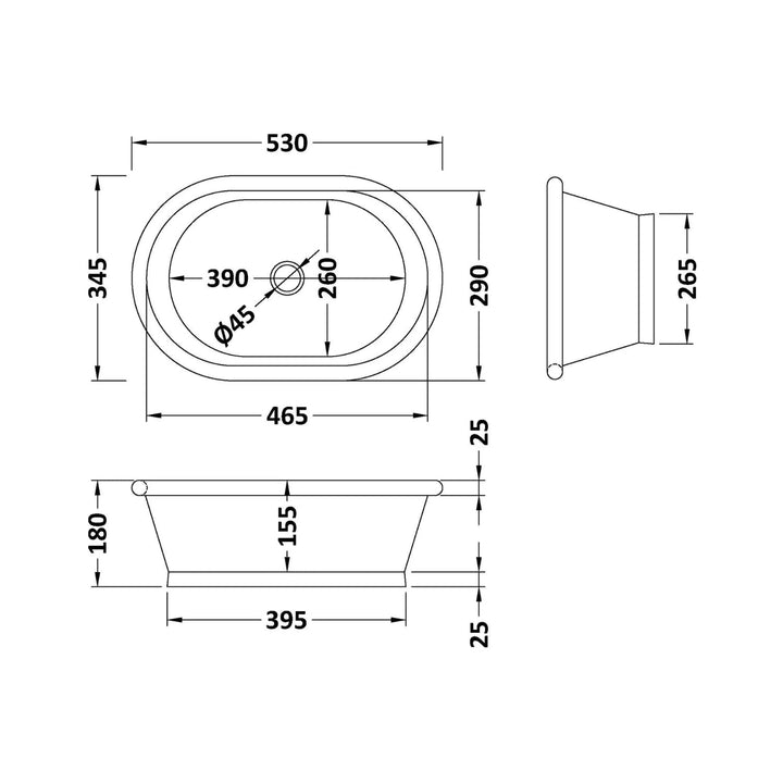 BC Designs Freestanding Traditional Countertop Mounted Basin - 180mm L x 530mm W, Antique Copper