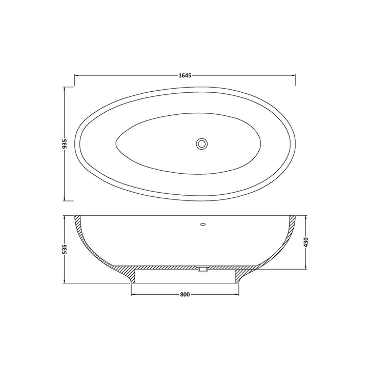 BC Designs Gio Cian Solid Surface Freestanding Bath - 1645mm L x 935mm W