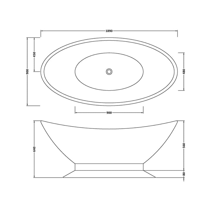 BC Designs Kurv Cian Solid Surface Freestanding Bath - 1890mm L x 900mm W