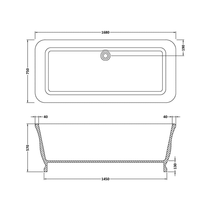BC Designs Magnus Cian Solid Surface Freestanding Bath - 1680mm L x 750mm W