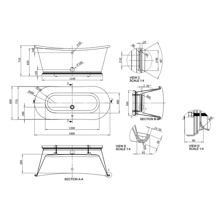 BC Designs Megane Sanded Oval Freestanding Double Ended Boat Baths