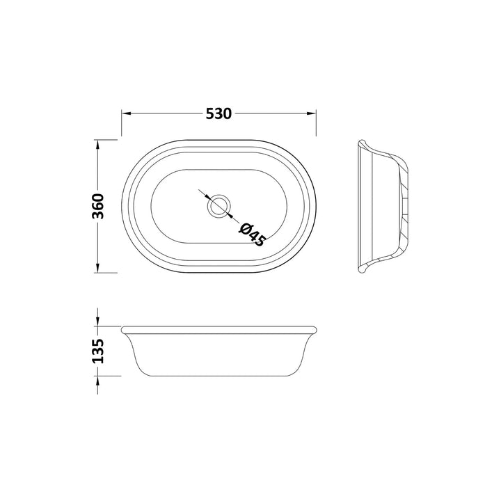 BC Designs Omnia Vanity Top Mounted Cian Solid Surface Basin - 530mm W x 360mm D