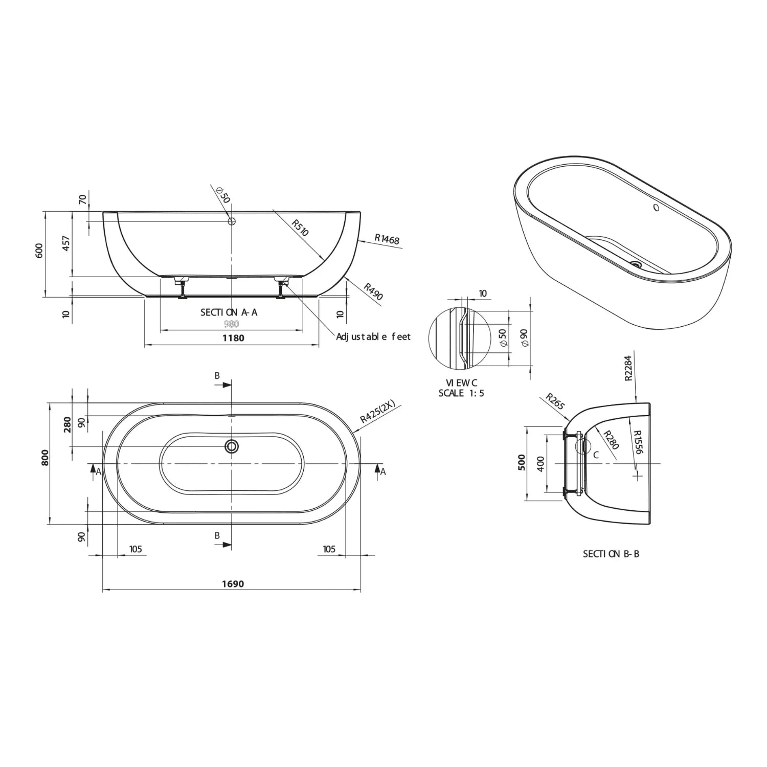BC Designs Ovali Acrylic Freestanding Baths, White