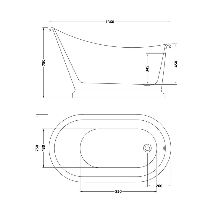 BC Designs Penny Freestanding Acrylic Traditional Slipper Bath 1360mm, Gloss White