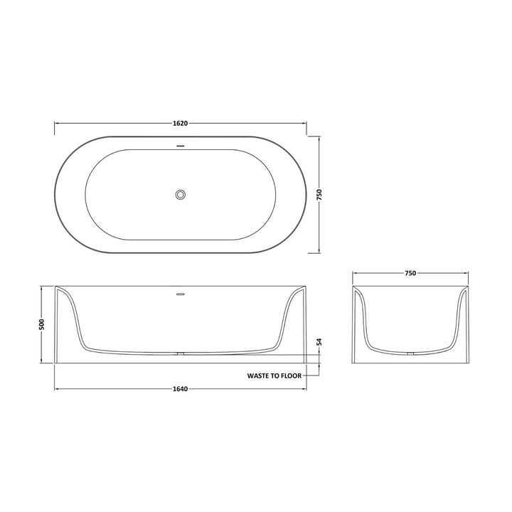 BC Designs Portman Cian Solid Surface Oval Double Ended Freestanding Bath - 1640mm L x 750mm W
