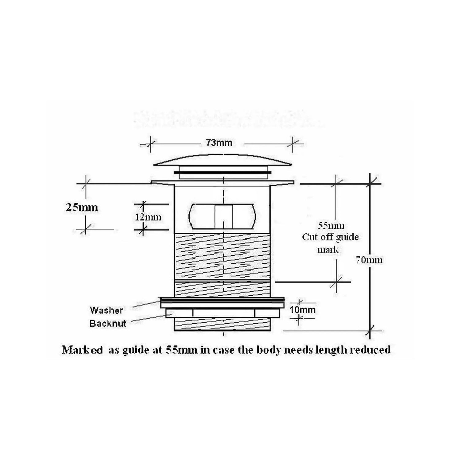 BC Designs Slotted Brass Push Down Bath Waste, 70mm