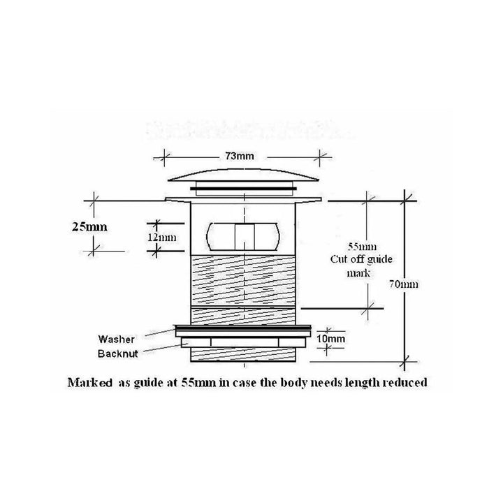 BC Designs Slotted Brass Push Down Bath Waste, 70mm