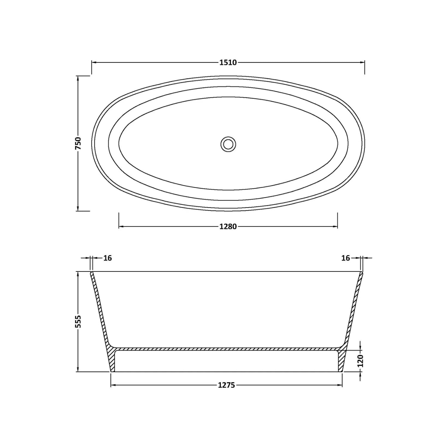 BC Designs Sorpressa Cian Solid Surface Freestanding Bath - 1510mm L x 760mm W
