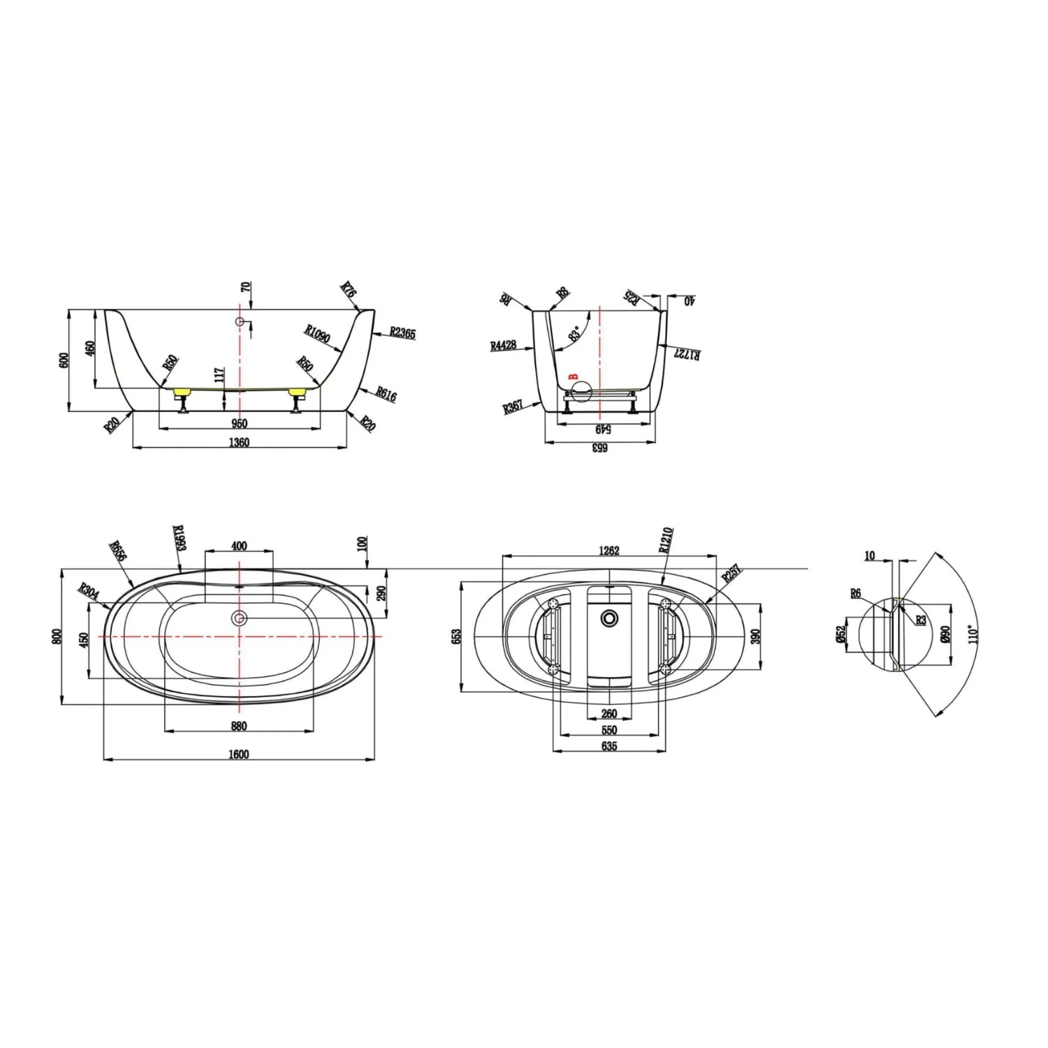 BC Designs Tamorina Double Ended Freestanding Baths, White