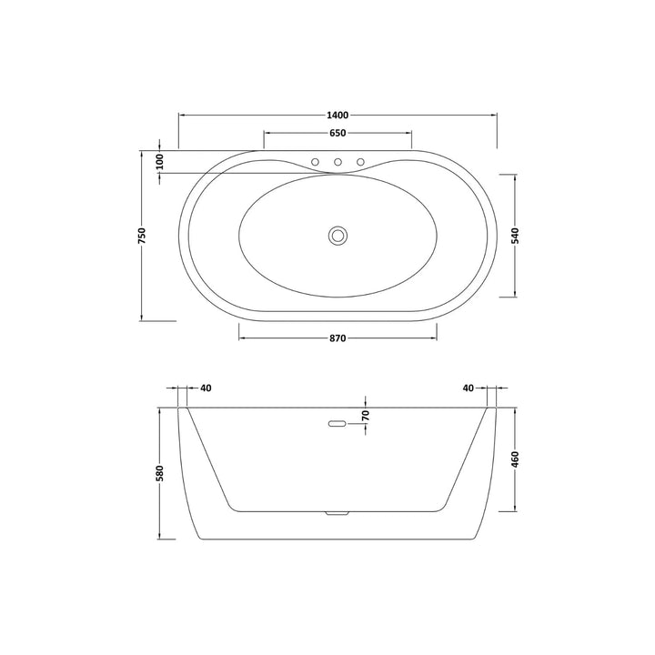 BC Designs Tamorina Petite Freestanding Bath - 1400mm L x 800mm W, White