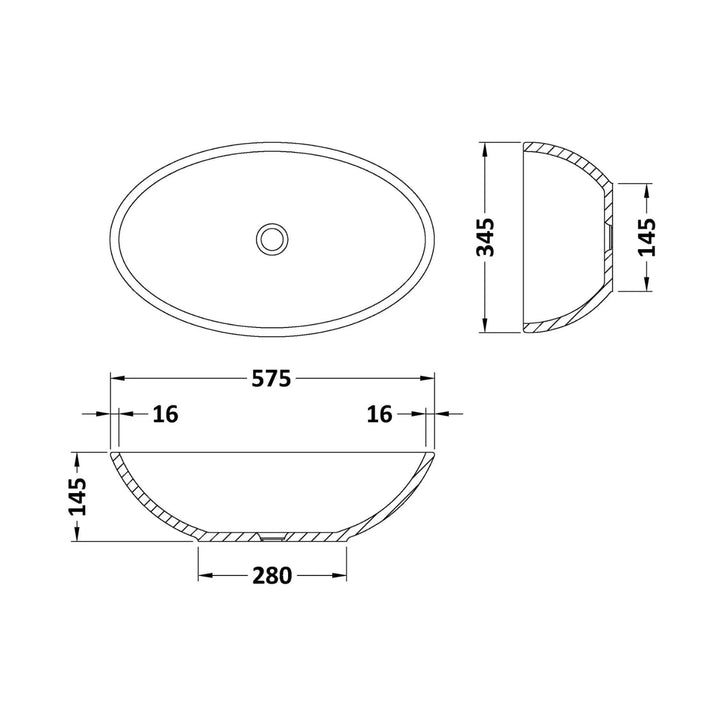 BC Designs Tasse/Gio Vanity Cian Solid Surface Countertop Basin - 575mm W x 145mm D