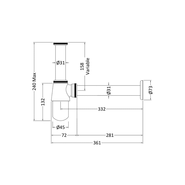 BC Designs Traditional Round Brass Basin Countertop Bottle Trap