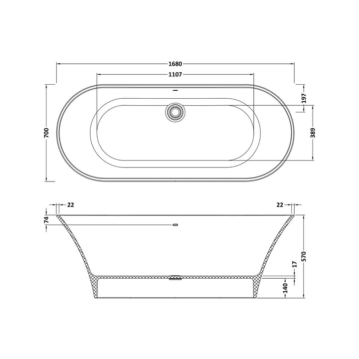 BC Designs Verdicio Cian Solid Surface Freestanding Bath - 1680mm L x 700mm W