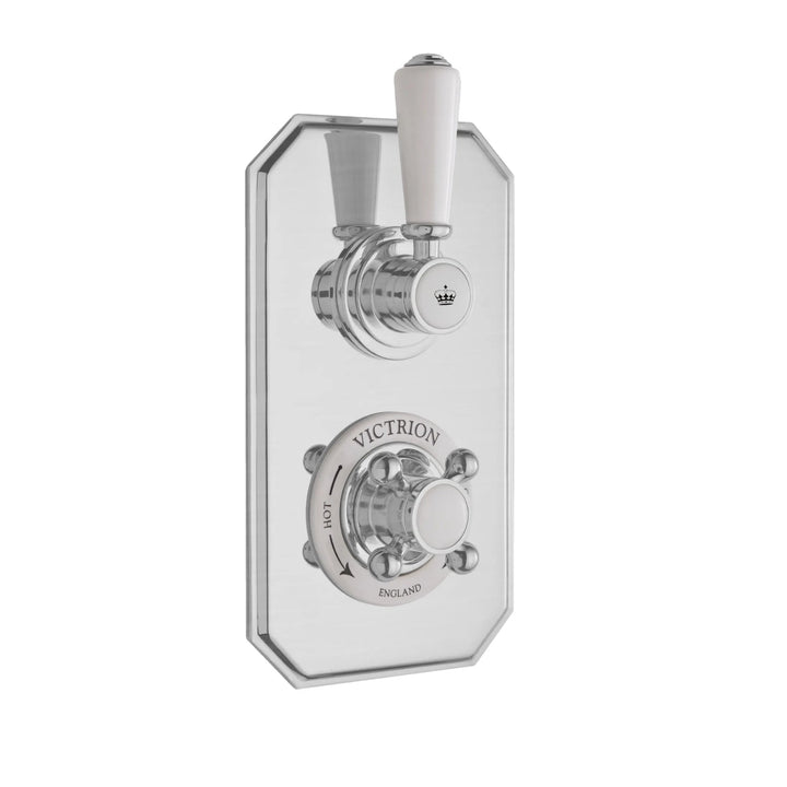 BC Designs Victrion 1 - Way Brass Twin Concealed Shower Valve 230mm H x 120mm W, Brushed Chrome