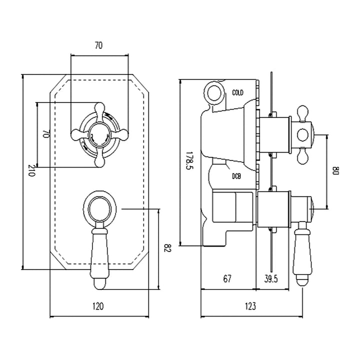 BC Designs Victrion 1 - Way Brass Twin Concealed Shower Valve 230mm H x 120mm W, Brushed Chrome