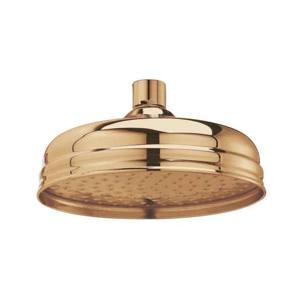 BC Designs Victrion 8 Inch Traditional Round Fixed Brass Shower Head 77mm H x 194mm W, Brushed Copper